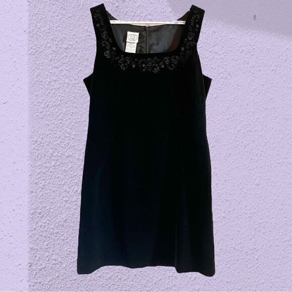 Vintage 90s Laura Ashley black velvet dress embroidery - Picture 1 of 13